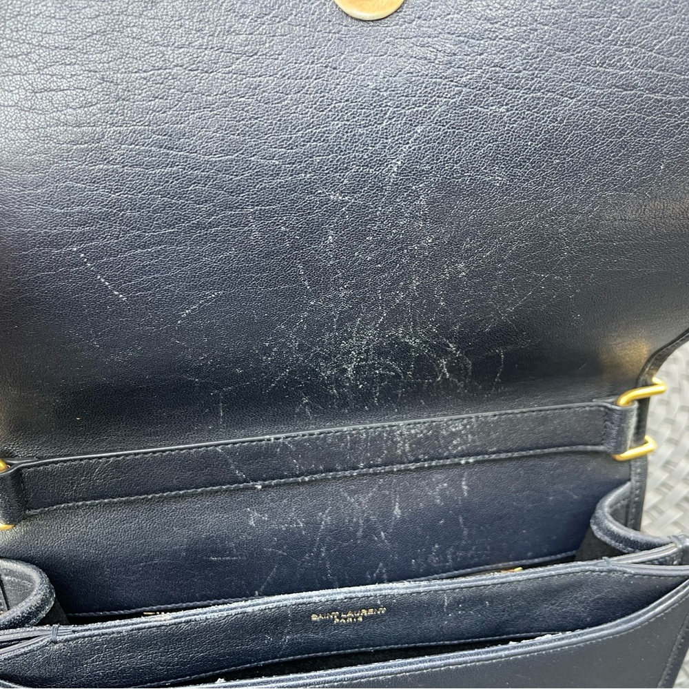 Saint Laurent  Quilted Leather Shoulder Bag in Navy with Gold YSL Logo - Picture 10 of 16